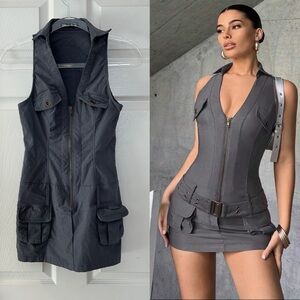 SHEIN ICON Zip Up Cargo Mini Dress